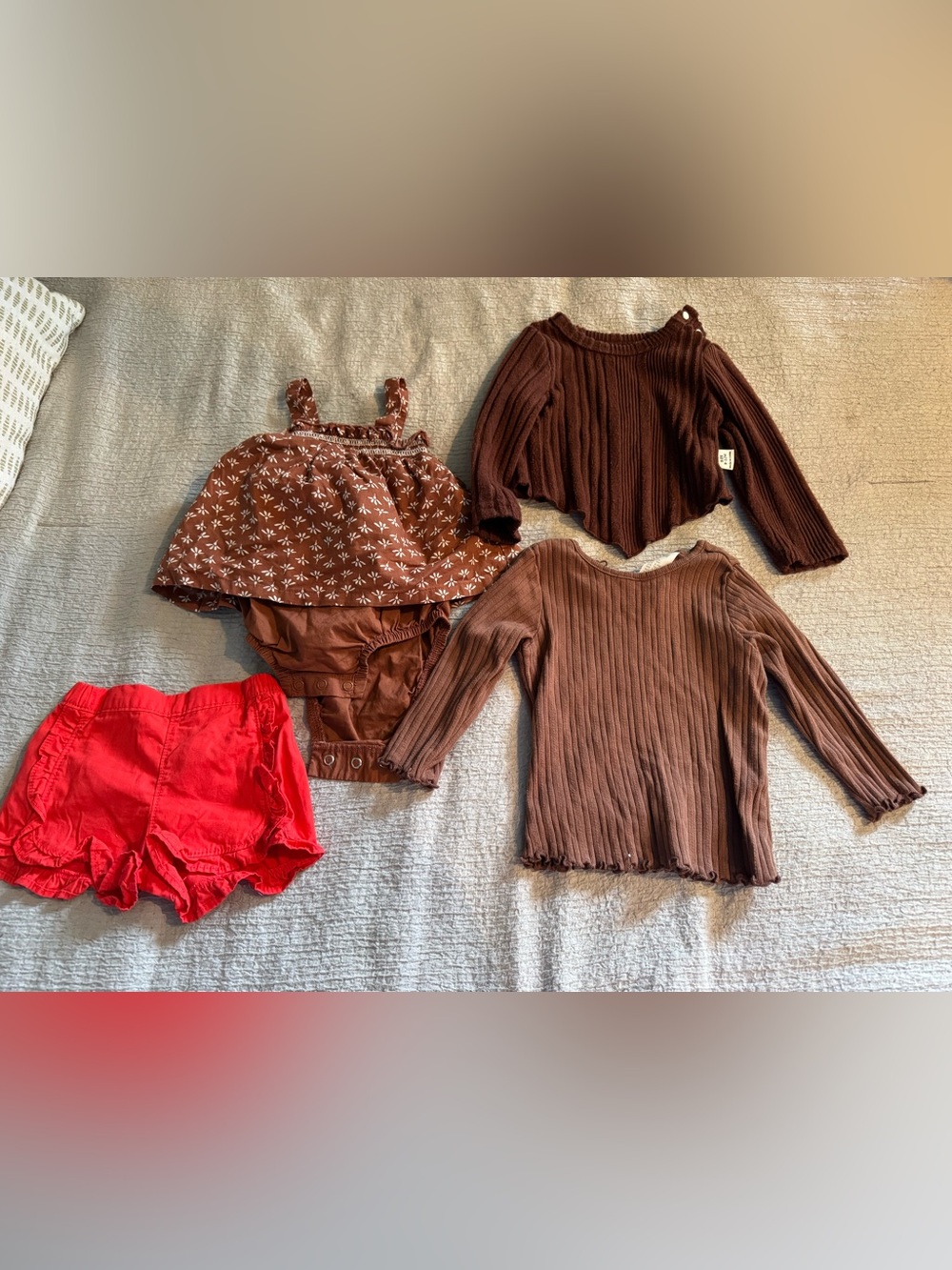 Brown Ribbed Long Sleeve Top + Brown Floral Bodysuit Set